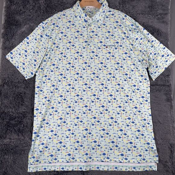 Peter Millar X Grey Oaks Polo Shirt Men's Large Graphic Print Animal Print Fish - Picture 2 of 6